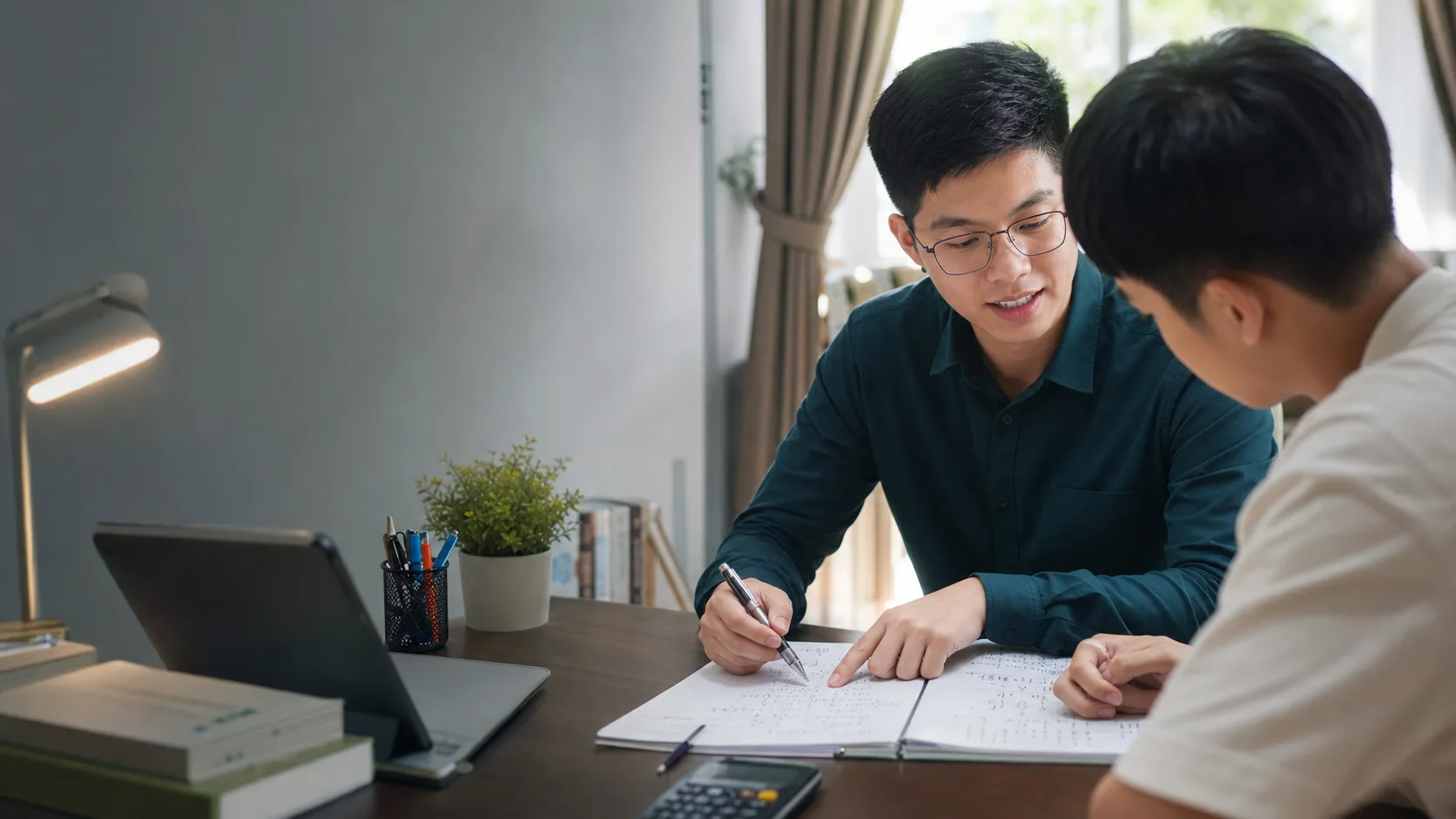 Private maths tutoring session with guided lesson notes